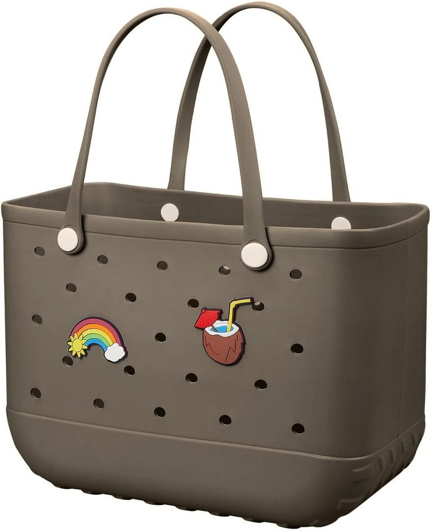 Beach Bag Rubber Tote Bag - Waterproof Travel Bag for Women Washable Tote Bag Handbag for Sports Beach Market Pool (X-Large, Olive Drab)