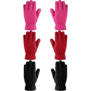 Geyoga 3 Pairs Kids Fleece Gloves Youth Winter Warm Glove Full Finger Toddler Mittens for Boys Girls Outdoor (X-Small (2-4 Years), Rose Red, Black, Red)