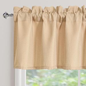 XWZO Beige Valances for Kitchen Windows Spillproof Antiwrinkle Jacquard Rectangle Textured Valance Curtains for Basement Bathroom Laundry Short Half Window Cafe Curtains,1 Piece, 60x15 Inch