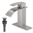Waterfall Bathroom Faucets Brushed Nickel Modern Single Handle Sink Faucet for 1 or 3 Holes with Deck Plate and Pop-Up Drain, Rv Sink Camper Farmhouse Faucet