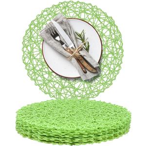 AHHFSMEI Paper Braided Round Placemats Set of 8 Natural Non-Slip Heat Resistant Table Mats for Dining Tables Woven Indoor Outdoor Place mats(Light Green,8)
