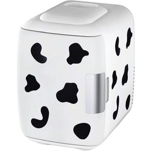 Cooluli Skincare Mini Fridge for Bedroom - Car, Office Desk & Dorm Room - Portable 4L/6 Can Electric Plug In Cooler & Warmer for Food, Drinks, Beauty & Makeup, 12v AC/DC & Exclusive USB, Cow Print