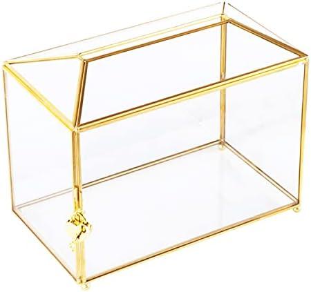 Vellon Clear Wedding Gift Card Box with Lock, Upgraded Security Gold Glass Box for Ballot/Donation/Raffle/Reception, Golden Glass Box