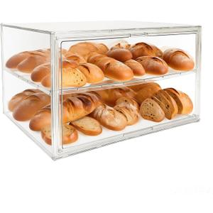 Extra Large 19.7"X14.6"X11.6" Clear Bread Box for Kitchen Counter, Acrylic Pastry Display Case Stackable Storage Container Plastic Bakery Display Case with Magnetic Door