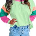 SELINK Womens Long Sleeve T Shirts Loose Fit Casual Fall Tops Trendy Colorblock Oversized Tshirts (L)