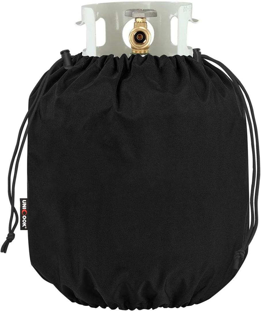 Unicook Propane Tank Cover 20lb, Outdoor Heavy Duty Waterproof Gas Tank Cylinder Cover with Adjustable Drawstrings, Dress up Your Gas Grill, Fits Standard 20lb Cylinder, Black