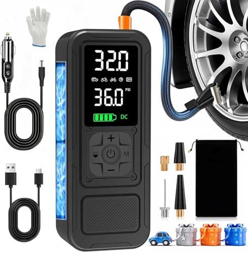 Calmara Y34 Tire Inflator Portable Air Compressor,4X Faster Inflation,6000mAh Cordless/12V DC 150PSI Air Pump with Digital Pressure Gauge for Car,Motorcycle,Bike,Ball Gifts for Men
