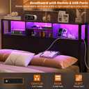 Aheaplus Headboard for Full Size Bed with Storage, Headboards with Outlets, USB Ports and LED Light, Full Size Head Board Only, Height Adjustable, Reversible, Sturdy and Stable Headboard, Black