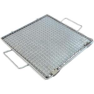 Reusable BBQ Grill Plate Net for Gas Stove, Flame-Grilled Flavor, Chrome, Non-Stick, Detachable Mesh, Easy to Clean, Portable, Outdoor Camping, 11" x 11", Two Handles