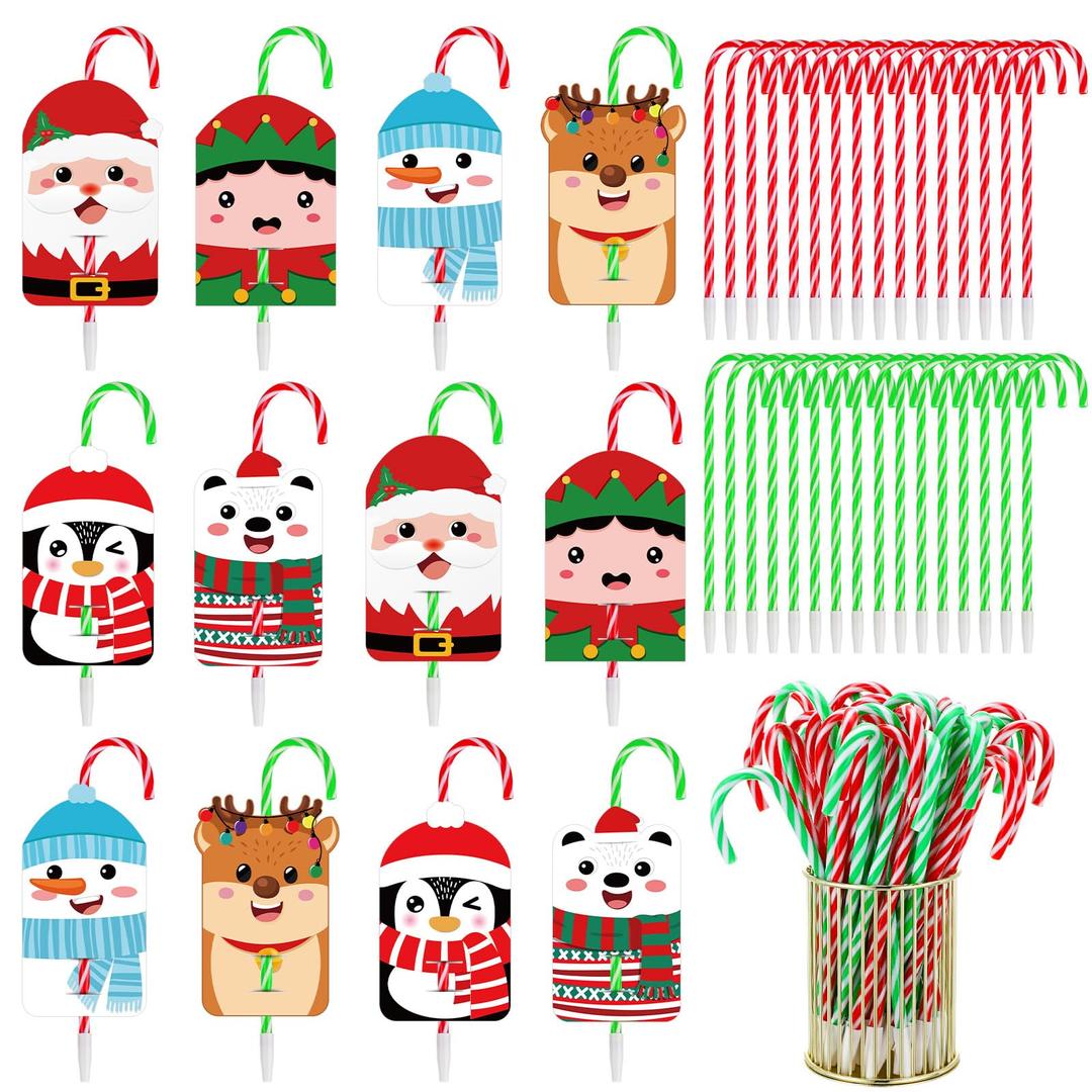 Zhanmai 144 Pcs Christmas Pens Set Include 72 Pcs Christmas Candy Cane Pen 72 Gift Cards Black Ballpoint Pens Bulk Party Favor Gift Supplies(Red)