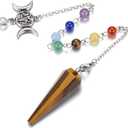 CrystaTears Tiger Eye Healing Crystal Pendulum for Divination Natural Hexagonal Chakra Quartz Crystal Point Stone Dowsing Pendulum for Wicca Witchcraft Reiki Healing Meditation Scrying
