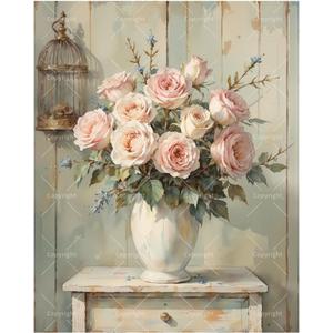 Still Life Paint by Numbers Kit for Adults - DIY Pink Roses in Vase Painting on Canvas, Acrylic Paint Set, Suitable for Beginners, Art for Home Decoration or Gifts(16X20IN Framed)
