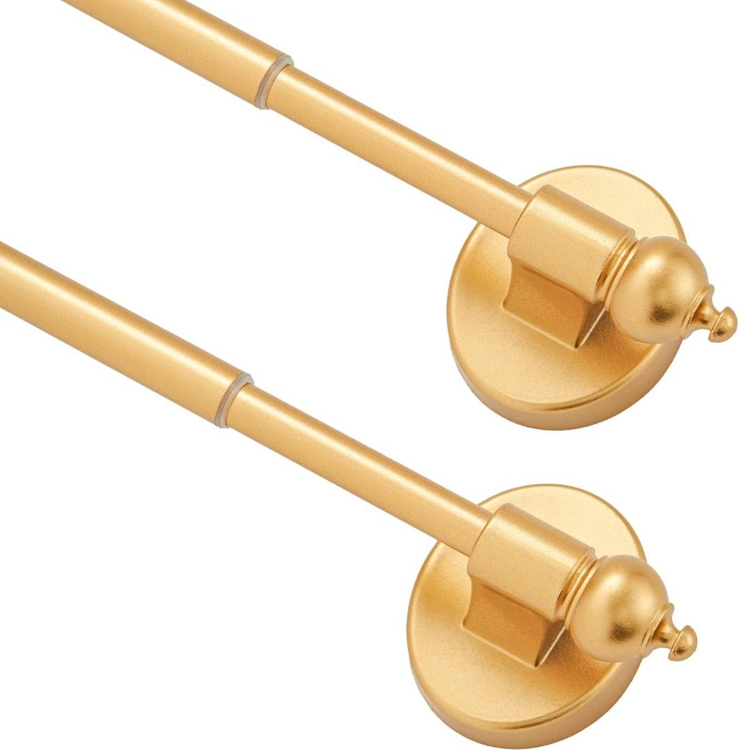 Magnetic Curtain Rods for Metal DoorsMulti-Use Adjustable Appliance for Windows Iron Steel Places9-16 InchGold2 Pack