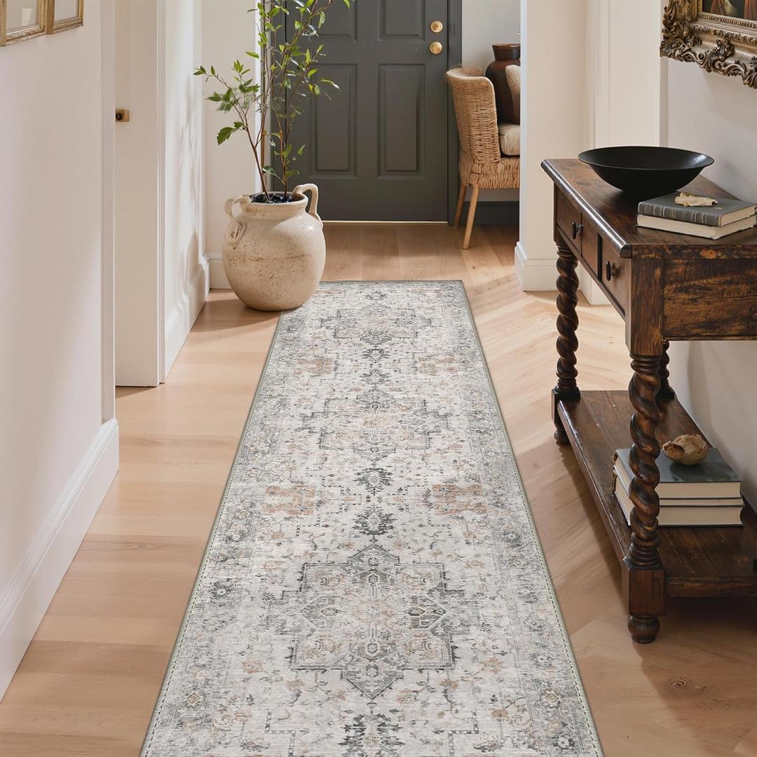 GENIMO 2'6''x6 Non Slip Runner for Hallway,Washable Kitchen Rug Brown Taupe