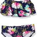 Kanu Surf Girls' Karlie Flounce Bikini Beach Sport 2 Piece Swimsuit (10, Tropical Dance Navy)