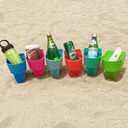 Home Queen Beach Cup Holder with Pocket, Multifunctional Sand Cup Holder for Beverage Phone Sunglasses, Beach Essentials Drink Sand Coaster, Set of 6 (Blue, Teal, Orange, Pink, Green and Turquoise)