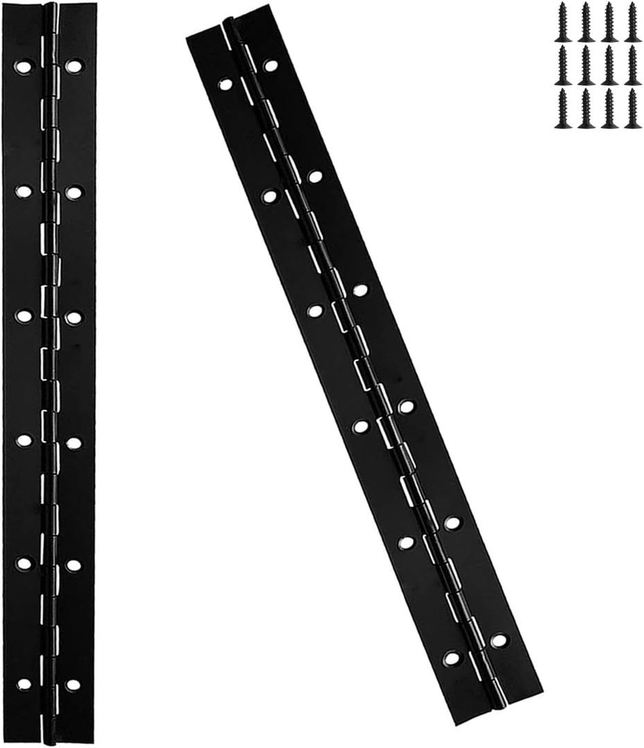 2-Pack 12-Inch Black Stainless Steel Heavy Duty Continuous & Piano Hinge, 2" Open Width Piano Boat Hinges, with Pre-Drilled Holes and Screws, Ideal for Piano Cabinets ane Wooden Box.