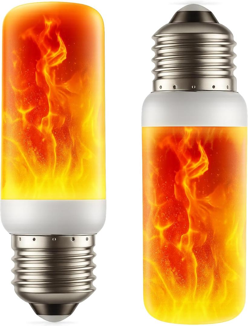 2 x 2-Pack LED Flame Light Bulbs with 4 Flickering Modes & Gravity Sensor, E26/E27 Base  Realistic Flickering Light Bulbs for Christmas, Halloween, Fireplace, and Party Decor  Warm Yellow