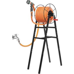 Freestanding Garden Hose Reel Holds 150 Ft Hose, Metal Garden Hose Holder for Outdoor, Garden Stand Rack for Water Pipe Organizer Storage, Black