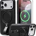 for iPhone 17 Pro Max Case Leather | iPhone 17 Pro Max Leather Case with Stand | Compatible with MagSafe with Magnetic Ring Grip Holder (Black, IP17 Pro Max-6.9inch)
