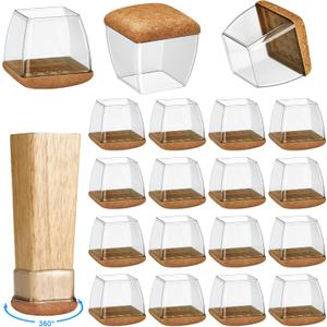 16 Pack Chair Leg Floor Protectors for Hardwood Floors, Round Rubber Furniture Sliders, 360 Felt Pad Bottom Wrapped Thickening Silicone Furniture Legs Caps Covers(Square, Clear-Brown-L)