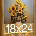 18x24 Picture Frame, HD Real Glass 18x24 Vintage Photo Frame, 18 by 24 Poster Frame with Gold Border Horizontal & Vertical Display for Tabletop or Wall Decor (1 Pack)
