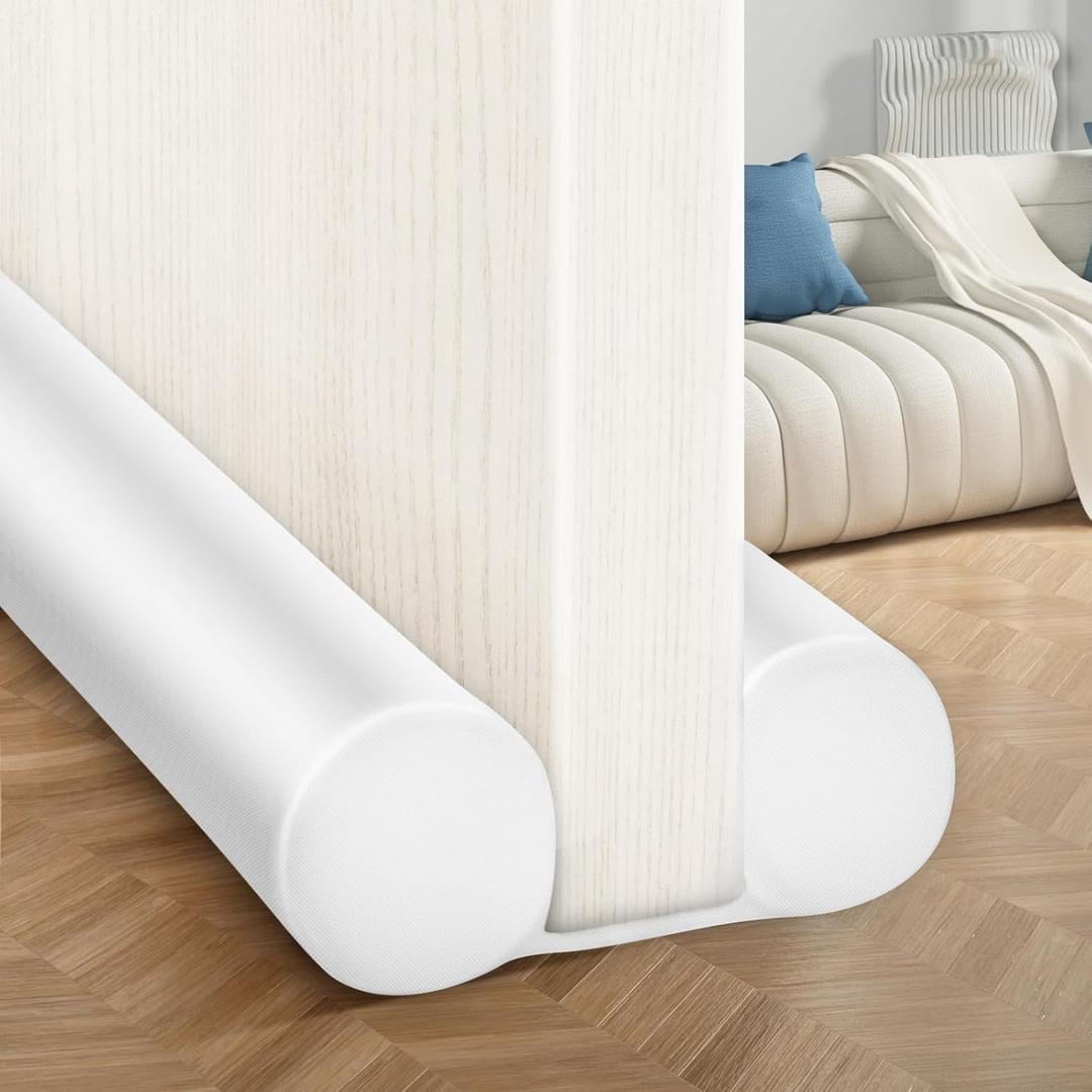 MAXTID Under Door Draft Stopper Cold Air Blocker - Large Doors Seal Gap Bottom of Doors 36" Adjustable 30" 32" 34" Weather Stripping Blocker Interior Front Door Sweep Bedroom Must Have (White)