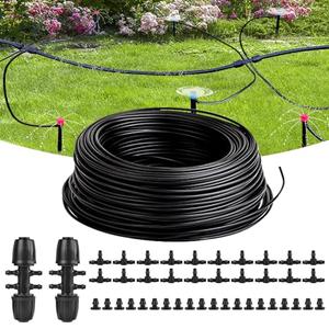 40FT 1/4 Inch Drip Irrigation Tubing, Distribution Hose Tube Kit Includes 2pcs 6-Way Connectors & 20pcs 1/4" Tee Splitters and End Plugs for Garden DIY Water-Saving Drip Irrigation System