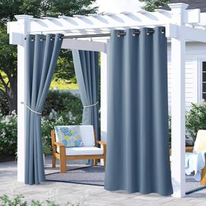 NICETOWN 2 Panels Stone Blue Blackout Outdoor Curtains for Patio Waterproof, Rustproof Grommet Cold & Light Blocking Thermal Insulated Indoor Outdoor Drapes for Front Porch & Canvas, W52 x L72
