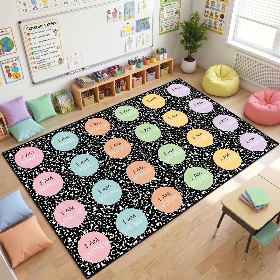 BreezeHug 7.5 x 12 ft Classroom Rug Pastel Composition Notebook Rug, 1'11" x 2'3"