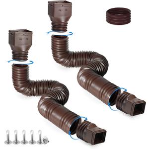 2 Pack Rain Gutter Downspout Extensions, Flexible Downspout Extender with 58"+68" Extendable Pipes for Rain Water Drainage, Durable Down Spout Drain Extension with Connector (Brown)