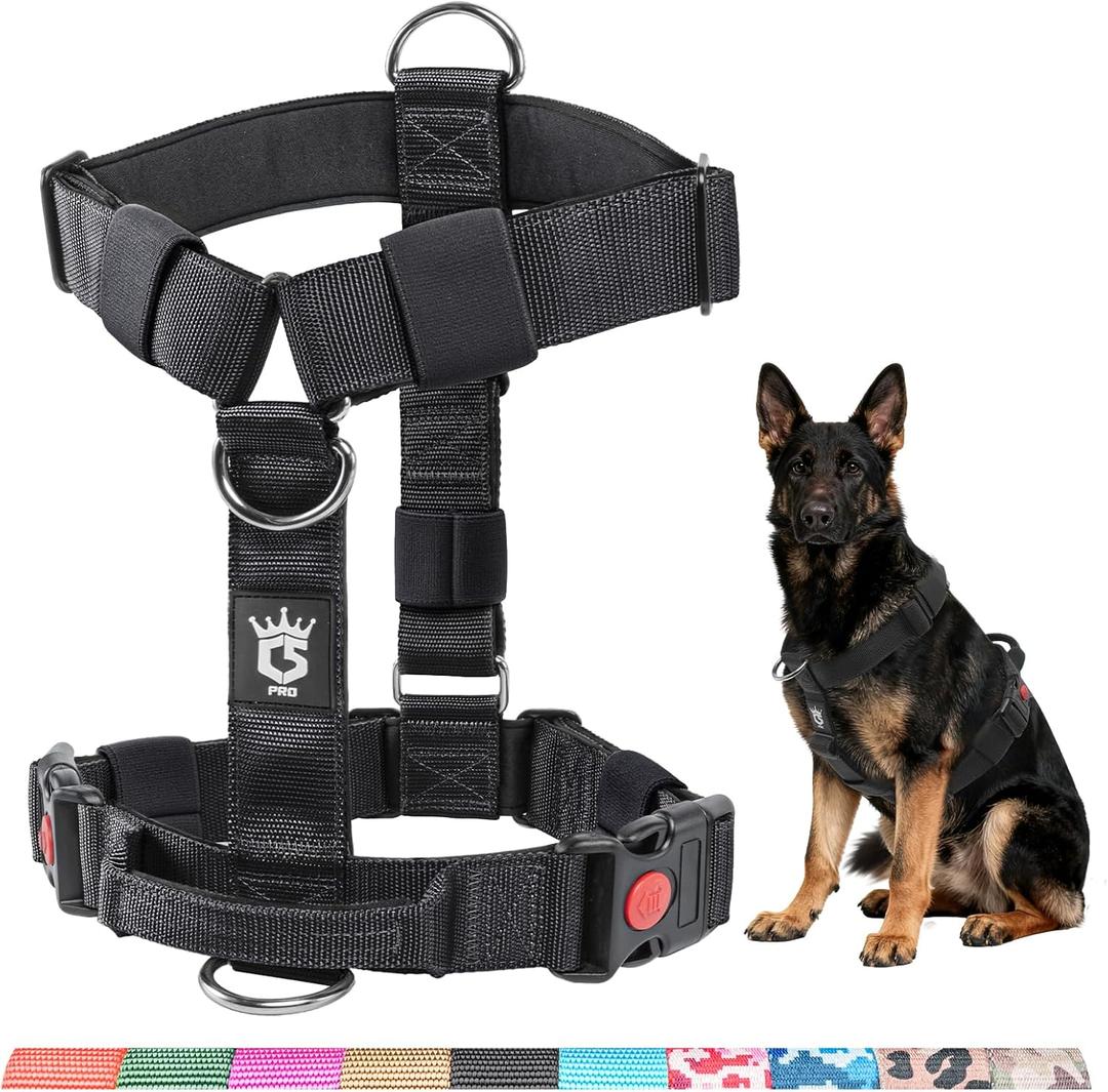 TSPRO Premium Heavy Duty Tactical Dog Harness, No Pull with Padded Control Handle & Quick-Release Buckles, Adjustable Vest for Medium Large Dogs, Walking Hiking Training (Black 25, L) (L (Neck 21.3 - 34.6", Chest 26 - 33"))