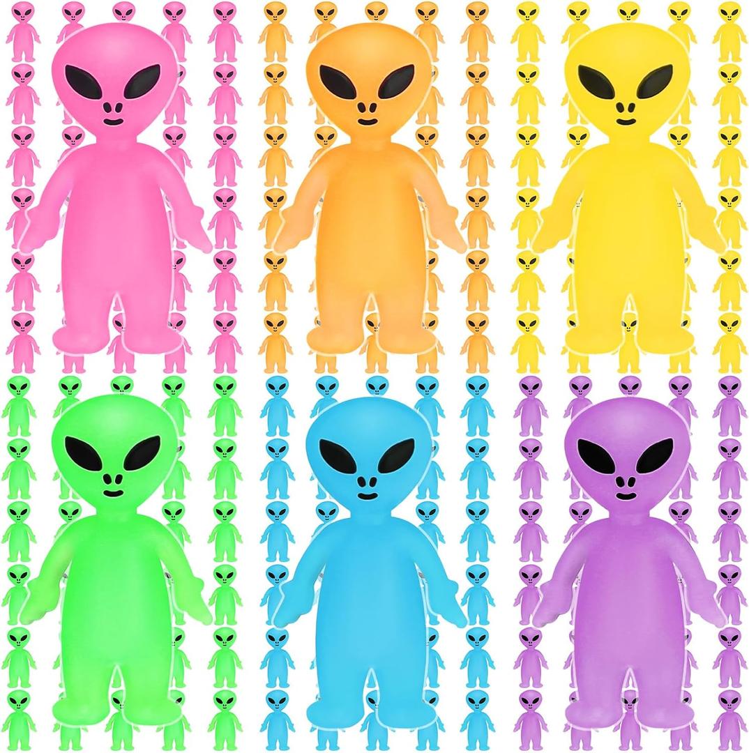 CroBlissful 60 Pcs Colorful Mini Alien Figures Bulk Glow in The Dark Little Tiny Alien Figurines to Hide Luminous Prank Gifts for Space Party Favors Small Rave Trinkets Goodie Bag Fillers