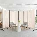 SUNALLY Room Divider Privacy Screens, 8 Panels Dividers with Wheels, Beige | 176" W Room Separator for Space Partition with Lockable Wheels, 6FT Folding Fabric Wall Dividers for Home Dorm Studio Office