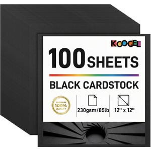 Koogel 100 Sheets Black Cardstock 12 x 12, Heavy Card Stock for Printer, Invitations, Scrapbooking, DIY Crafts and Decoration, Kids Back to School Supplies, 85lb/230gsm