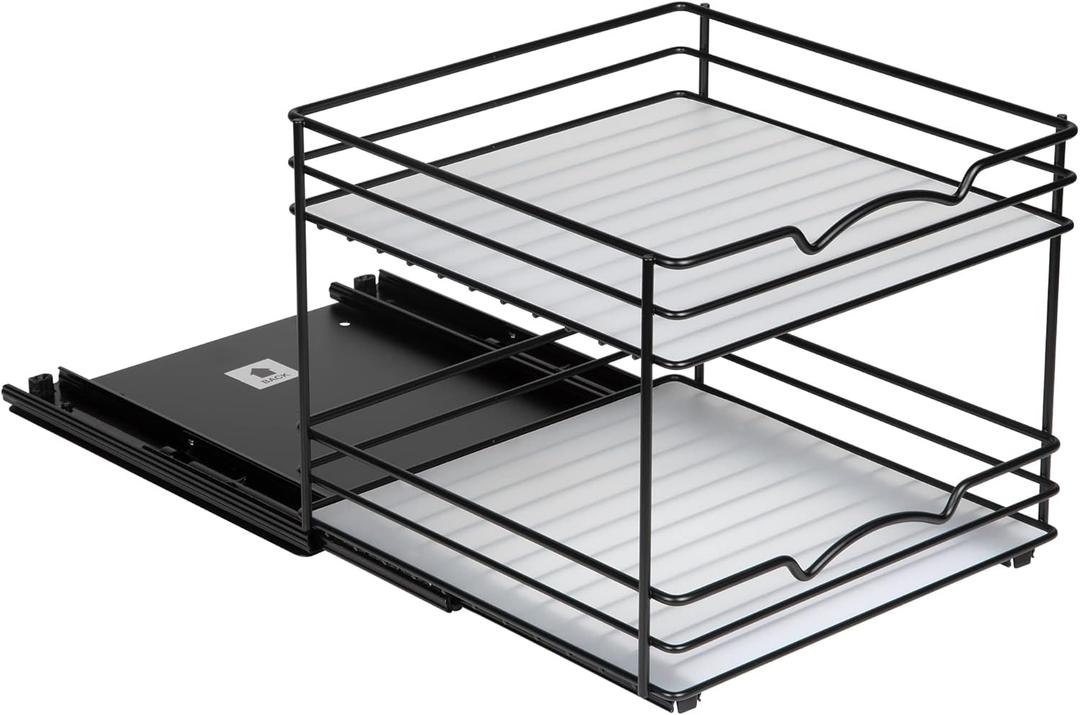 Pull Out Cabinet Organizer for Spices, Cans - Pull Out Spice Rack- Cabinet Pull Out Shelf for Cans,Dishes, Etc, 20-3/8"Wx 10-1/2"D x 2-3/4 H, Black