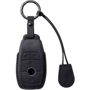 for Mercedes Benz key fob cover Suede Genuine Leather with keychain,Leather Protector Key case compatible with 2017-2023 E-Class 2018-2021 S-Class 2019-2023 A-Class C-Class G-Class