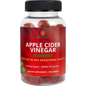 Apple Cider Vinegar Gummies with Vitamin B12  Vegan, Gluten-Free, Non-GMO  Apple & Purple Carrot Flavored  1000mg ACV  60 Gummies, 30-Day Supply