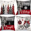 GEEORY Christmas Throw Pillow Covers 16 x 16 Inch Set of 4, Xmas Trees Merry and Bright Happy Holidays Farmhouse Decorative Cushion Cases for Home Decoration G418-16 (Multicolor)