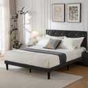 Full Bed Frame with Headboard, Bed Frame Full Size with Sturdy Wooden Slats Support, Platform Frame with Velvet Upholstered Headboard, Mattress Foundation, Easy Assembly, No Box Spring Needed Black