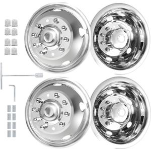 hightall 19.5 Wheel Simulators, 19.5" 10 Lug Stainless Steel Hubcaps,Polished Surface,2Pcs Front Wheel/2Pcs Rear Wheel,Bolts On Wheel Cover Set Compatible with Ford 2005-2024 F450/F550