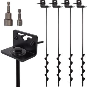 VASGOR 24 Mobile Home Anchors - Ground Anchor Screw in with Brackets and Adapter for Drill - Earth Anchors - Storage Shed and Swing Anchor Kits (24" - 4pcs (Black))