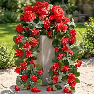 Waipfaru Artificial Fake Geraniums Flowers for Outdoors, 2Pcs UV Resistant Faux Hanging Plants Outside Decor, Realistic Red Faux Silk Flowers for Outdoor Planters Patio Porch Garden Home
