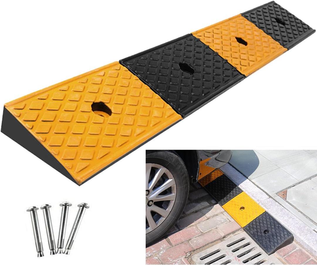 Rubber Curb Ramp 2'' Driveway Ramp 1 Pack Heavy Duty Car w/4 Expansion Screws Loading Rubber Ramp for Cars Forklifts Trucks Motorcycle Wheelchairs 39''(L) X6''(W) X2''(H)