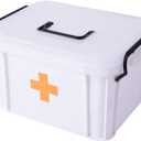 White Large Empty Medical Box for Home Emergency Supplies, Travel, Car, and Dorms Compact First Aid Box with Handle, Detachable Tray and Locking Lid Medical Organizer and First Aid Kit Storage