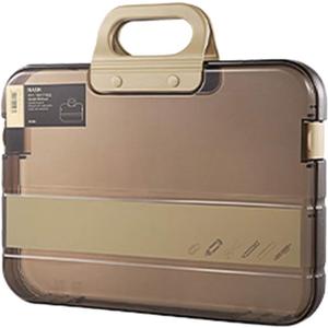 Portable File Box Plastic Transparent Pencil for Case A4 Folder with Lock Handle Documents Bag Stationery Storage for Case Office Supplies Gift Index Card Box (Coffee)