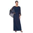 S.L. Fashions Women's Long Mother of The Bride Column Dress with High Low Overlay and Back Slit, Navy, Size 6
