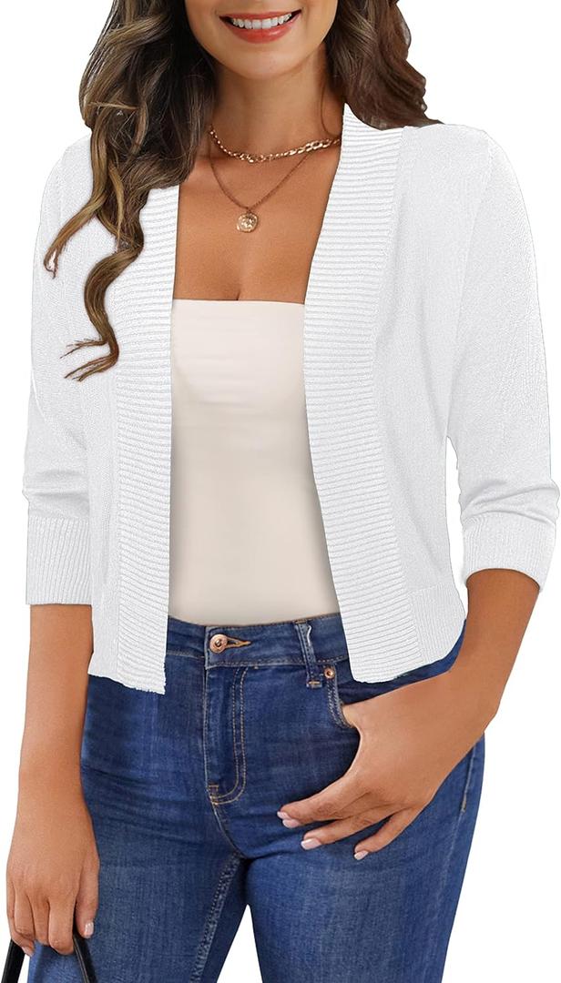 Women's 3/4 Sleeve Cropped Cardigan Sweaters Open Front Bolero Short Shrugs S-XL (Large)