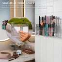 Wall-Mounted Adhesive Makeup Organizer, 16-Slot Clear Cosmetic Pencil Holder for Eyeliner, Lip Liner, Brushes, Vanity Cabinet Storage for Bathroom Countertop