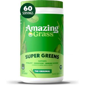 Amazing Grass Super Greens Powder, Organic, Greens Superfood Powder, Smoothie Supplements, Supports Digestion, Probiotics, Spirulina, Beet Root, Original, 60 Servings, 16.9 Ounce (Packaging May Vary) (EXP 12/17/26)
